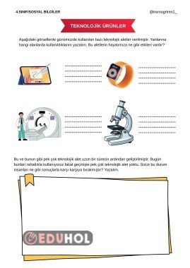 Teknolojik Ürünler Çalışma Kağıdı - Sosyal Bilgiler