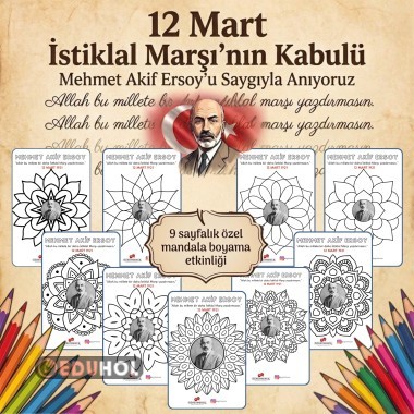 Mehmet Akif Ersoy Mandala Boyama Toplam 9 Sayfa (12 Mart Boyaması)