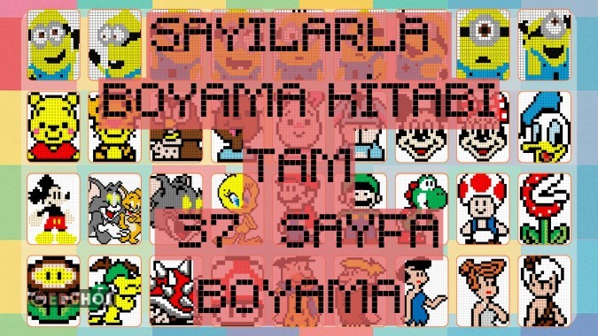 Tam 37 Sayfa Pixelart Boyama Kitabı (Sayılarla Boyama)