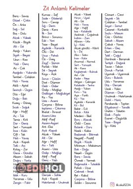 zıt anlamlı kelimeler