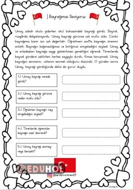 İlkokul Türkçe Bayrak Sevgisi İle İlgili Okuma Anlama Metni