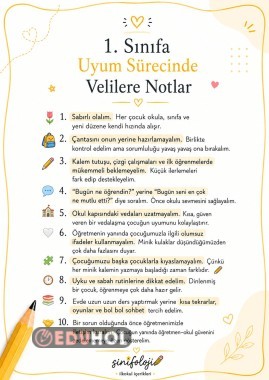 1. Sınıf Velilere Notlar