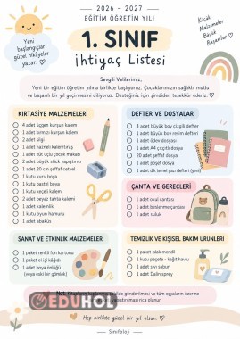 İlkokul- Tüm Düzeyler / İhtiyaç Listesi