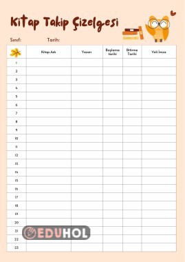 Kitap Takip Çizelgesi
