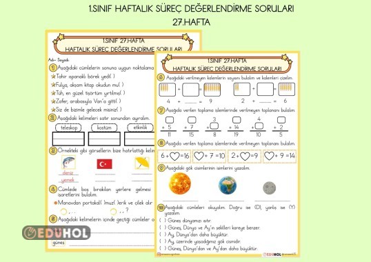 1.SINIF 27.HAFTA HAFTALIK SÜREÇ DEĞERLENDİRME SORULARI