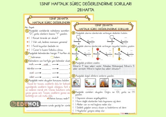 1.SINIF 28.HAFTA HAFTALIK SÜREÇ DEĞERLENDİRME SORULARI