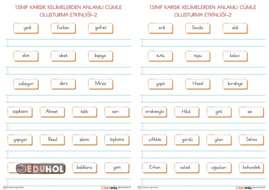1.SINIF ANLAMLI VE KURALLI CÜMLE KURMA ETKİNLİĞİ- KOLAY-2