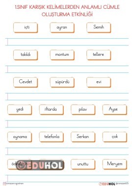 1.SINIF ANLAMLI VE KURALLI CÜMLE KURMA ETKİNLİĞİ- KOLAY