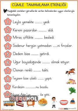 1.SINIF CÜMLE TAMAMLAMA ETKİNLİĞİ
