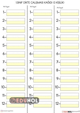 1.SINIF DİKTE ÇALIŞMASI KAĞIDI (3 KİŞİLİK)
