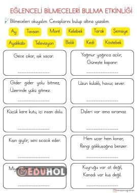 1.SINIF EĞLENCELİ BİLMECE BULMA ETKİNLİĞİ