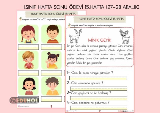 1.SINIF HAFTA SONU ÖDEVİ 15.HAFTA ( 27-28 ARALIK İÇİN)