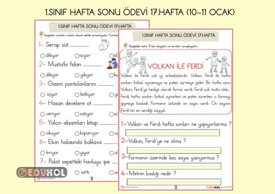 1.SINIF HAFTA SONU ÖDEVİ 17.HAFTA ( 10-11 OCAK İÇİN)