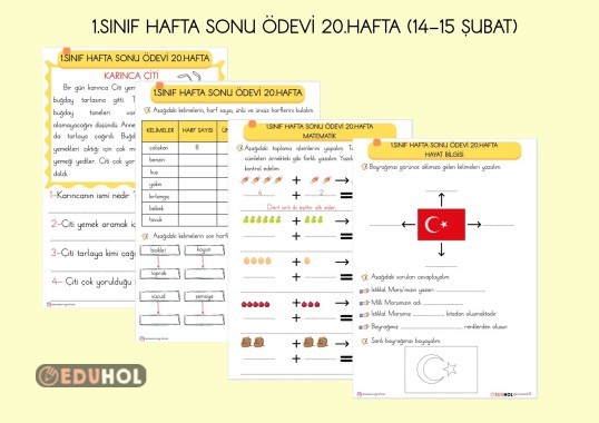 1.SINIF HAFTA SONU ÖDEVİ 20.HAFTA TÜRKÇE-MATEMATİK-HAYAT BİLGİSİ( 14-15 ŞUBAT İÇİN)