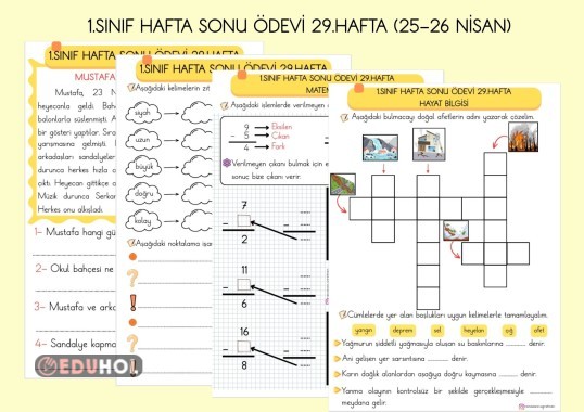 1.SINIF HAFTA SONU ÖDEVİ 29.HAFTA TÜRKÇE-MATEMATİK-HAYAT BİLGİSİ( 25-26 NİSAN İÇİN)