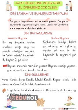 1.SINIF HAYAT BİLGİSİ DİNİ BAYRAMLAR VE GÜNLER DEFTER NOTU