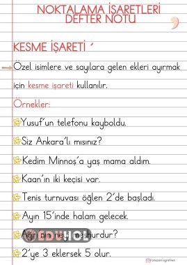 1.SINIF NOKTALAMA İŞERETLERİ KESME İŞARETİ DEFTER NOTU