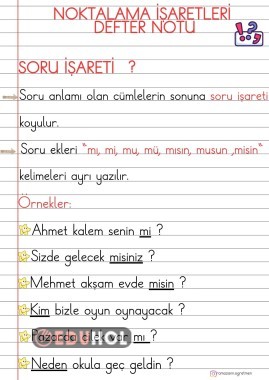 1.SINIF NOKTALAMA İŞERETLERİ SORU İŞARETİ DEFTER NOTU