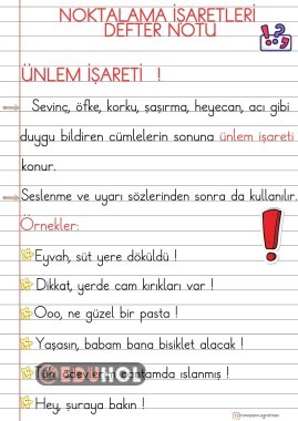 1.SINIF NOKTALAMA İŞERETLERİ ÜNLEM İŞARETİ DEFTER NOTU