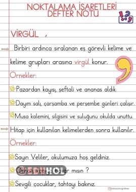 1.SINIF NOKTALAMA İŞERETLERİ VİRGÜL DEFTER NOTU