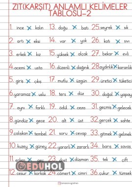 1.SINIF ZIT ANLAMLI KELİMELER TABLOSU-2