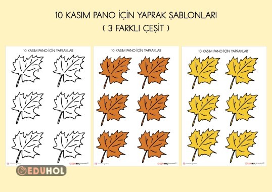 10 KASIM PANO İÇİN YAPRAK ŞABLONLARI ( REKNLİ VE RENKSİZ)