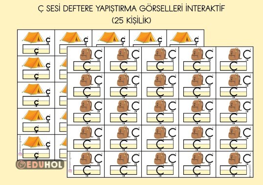 Ç SESİ DEFTERE YAPIŞTIRMA GÖRSELLERİ İNTERAKTİF ( 25 KİŞİLİK)