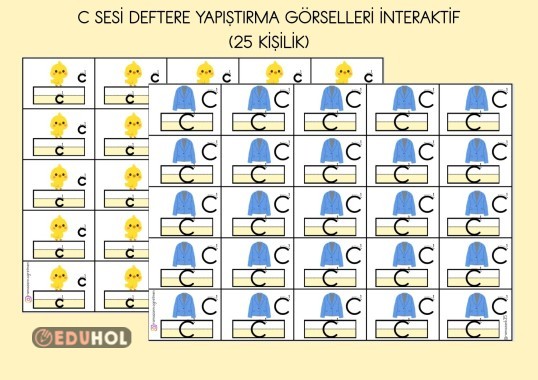 C SESİ DEFTERE YAPIŞTIRMA GÖRSELLERİ İNTERAKTİF ( 25 KİŞİLİK)