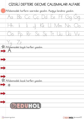 ÇİZGİLİ DEFTERE GEÇME ÇALIŞMALARI ALFABE