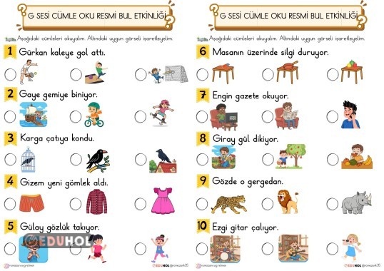 G SESİ CÜMLE OKU GÖRSELİ BUL ETKİNLİĞİ