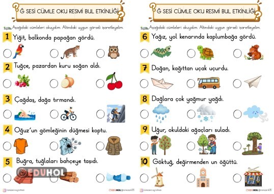 Ğ SESİ CÜMLE OKU GÖRSELİ BUL ETKİNLİĞİ