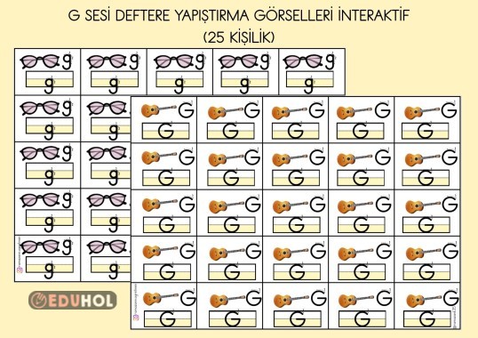 G SESİ DEFTERE YAPIŞTIRMA GÖRSELLERİ İNTERAKTİF ( 25 KİŞİLİK)