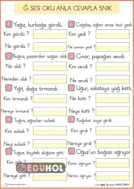 Ğ SESİ OKU ANLA CEVAPLA 5N1K