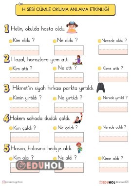 H SESİ CÜMLE OKUMA ANLAMA ETKİNLİĞİ