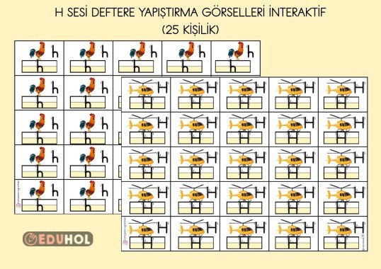 H SESİ DEFTERE YAPIŞTIRMA GÖRSELLERİ İNTERAKTİF ( 25 KİŞİLİK)