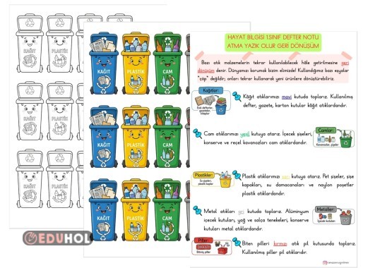 HAYAT BİLGİSİ ATMA YAZIK OLUR GERİ DÖNÜŞÜM DEFTER NOTU VE GÖRSELLERİ