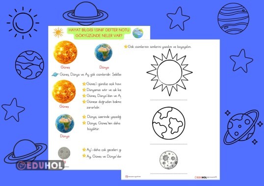 HAYAT BİLGİSİ GÖKYÜZÜNDE NELER VAR? DERFTER NOTU ve  ETKİNLİK