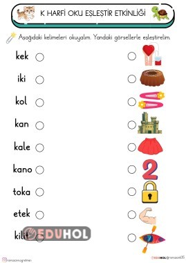 K HARFİ OKU- EŞLEŞTİR ETKİNLİĞİ