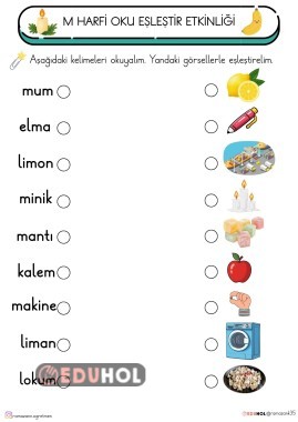 M HARFİ OKU- EŞLEŞTİR ETKİNLİĞİ