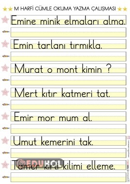 M SESİ CÜMLE OKUMA YAZMA ÇALIŞMASI