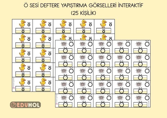 Ö SESİ DEFTERE YAPIŞTIRMA GÖRSELLERİ İNTERAKTİF ( 25 KİŞİLİK)