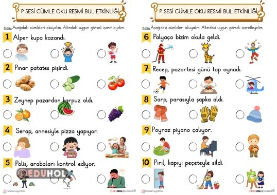 P SESİ CÜMLE OKU GÖRSELİ BUL ETKİNLİĞİ