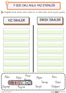 P SESİ OKU ANLA YAZ ÖZEL İSİMLER
