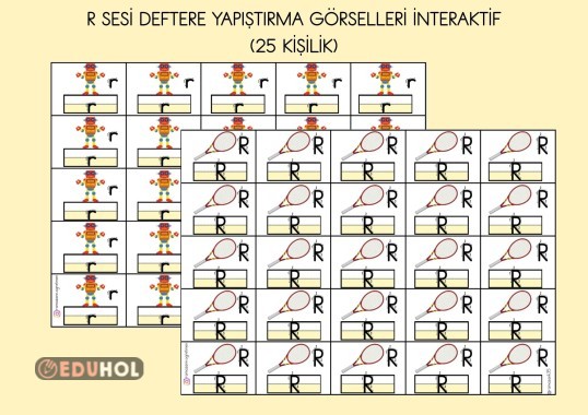 R SESİ DEFTERE YAPIŞTIRMA GÖRSELLERİ İNTERAKTİF ( 25 KİŞİLİK)