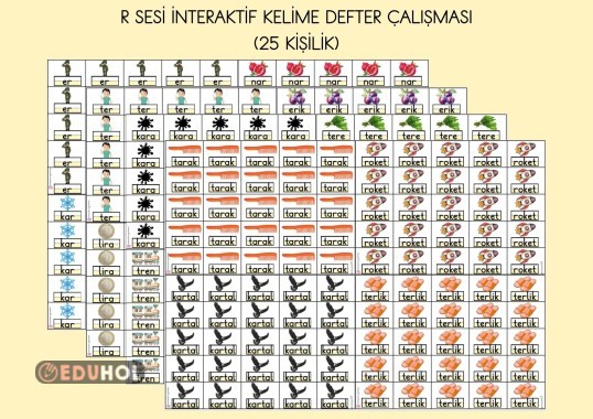 R SESİ KELİME GÖRSELLERİ İNTERAKTİF DEFTER ÇALIŞMASI (25 KİŞİLİK)