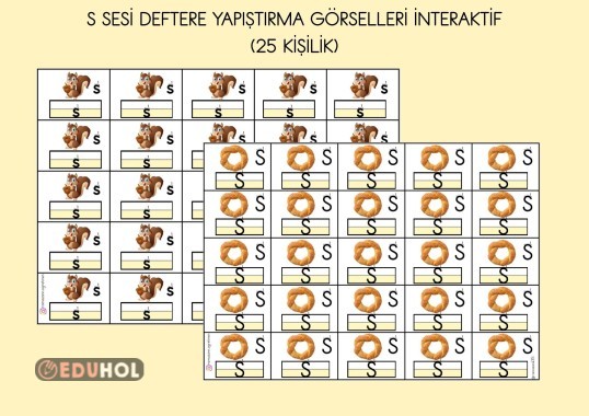 S SESİ DEFTERE YAPIŞTIRMA GÖRSELLERİ İNTERAKTİF ( 25 KİŞİLİK)