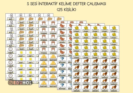 S SESİ KELİME GÖRSELLERİ İNTERAKTİF DEFTER ÇALIŞMASI (25 KİŞİLİK)