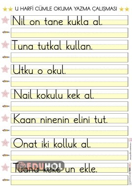 U HARFİ CÜMLE OKUMA YAZMA ÇALIŞMASI