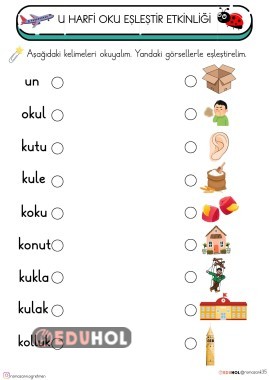 U HARFİ OKU- EŞLEŞTİR ETKİNLİĞİ