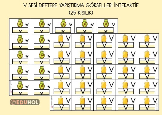 V SESİ DEFTERE YAPIŞTIRMA GÖRSELLERİ İNTERAKTİF ( 25 KİŞİLİK)